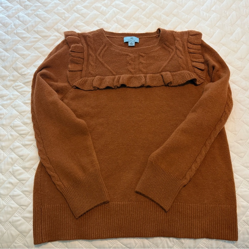 CeCe Women's Rust Ruffle Sweater